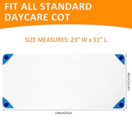 Anzices Cot Sheets for Daycare Standard Size, 10 Pack 23" x 51" Cot Covers Toddler, Children’s Naptime Cot Fitted Sheet, Breathable Preschool Nap Sheet with Corner Elastic Loops for Child Boys Girls - White