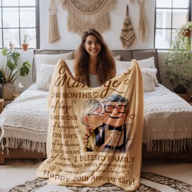 TPDesigns 20th Anniversary Blanket Gifts for Him, 20th Anniversary Wedding Gifts for Wife Couple, Gifts for 20th Anniversary, 20 Year Anniversary Wedding Gifts, 20th Anniversary Decorations Blanket