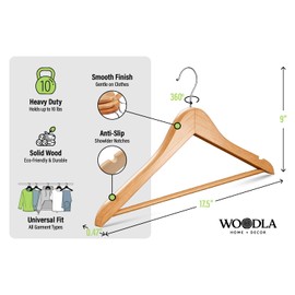 Woodla Wooden Hangers 96 Pack Durable & Slim Coat Hanger Suit Hanger with 360-Degree Rotatable Hook Wood Hangers with Shoulder Grooves