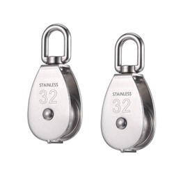 2 pieces 32 mm pulley, M32 pulley for ropes, pulley stainless steel, pulley single set, shells pulley roller for ropes for indoor and outdoor use, load capacity 250 kg (551 lbs) - silver