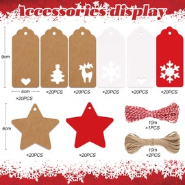 Pack of 160 Gift Tags Christmas Kraft Paper Christmas Tags Paper 30 m String White Red Brown Gift Tags Kraft Paper Blank Tags Christmas for Gift Bottles Stamp