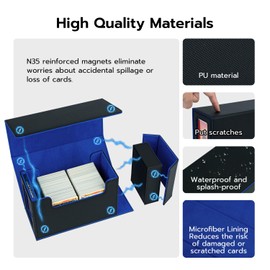 Tolesum Double Layer Card Deck Box for MTG, Commander Displays, Fits 200 Cards, 22 Pieces, 35PT Magnetic Card Holder with Cube Compartment, Trading Card Box for Magic Commander TCG Cards, Black/Blue