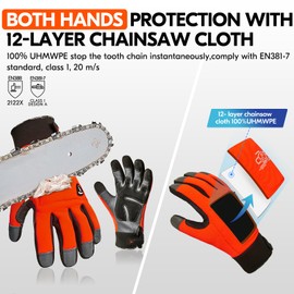 Vgo... 1 pair of chainsaws and A5 cut-resistant gloves, safety gloves, mechanics gloves, 12-layer protection on both hands, cowhide leather (CA9760CSA5)