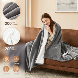 Homemate Electric Heated Blanket Queen - 84"x90" Heating Blanket Queen Size Dual Control 1/2/4/6/8 Hours Auto-Off 10 Heat Level Over-Heat Protection Flannel Sherpa ETL Certification