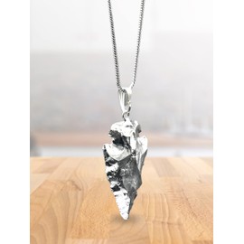 Amazing Gemstone Silver Coated Fancy Jasper Arrowhead Necklace for Men Women - Men's Necklaces Arrow Heads Healing Crystal Necklace - Gifts for Men, Teen Boys - Stocking Stuffers for Men