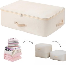 space saving storage Beige Compression Duvet Storage Bag Large Capacity Compression Bag Ultra Space Saving Self Compression Organizer for Blankets Clothes Duvets Compression Packing
