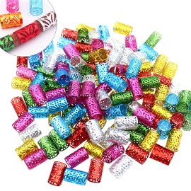 DonLeeving 140 Pcs Dreadlocks Beads Metal Hair Cuffs Braiding Beads Filigree Tube Hair Accessory Hair Decoration（Mix Color）