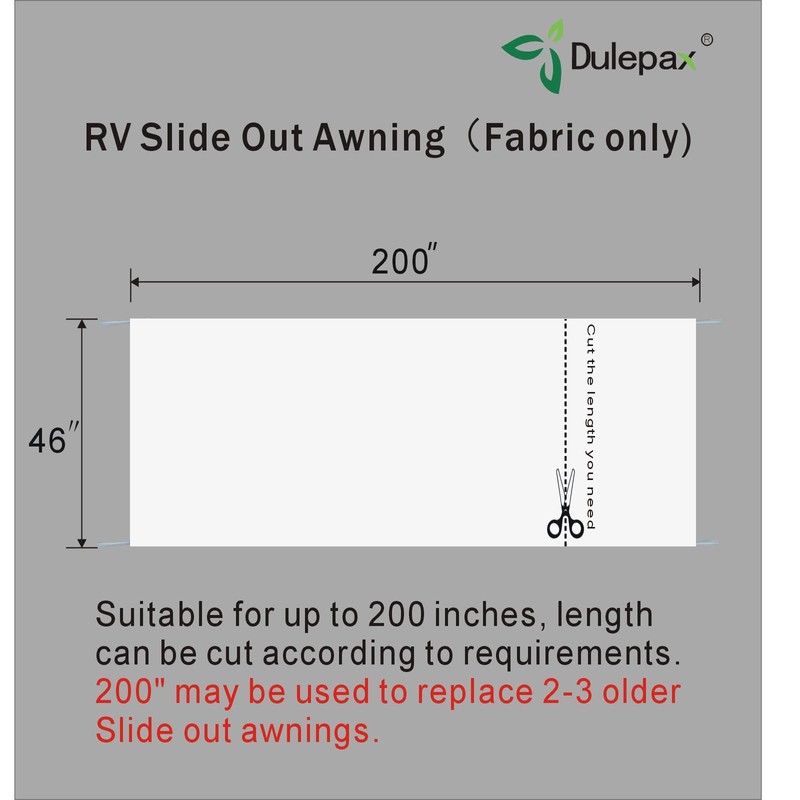 Dulepax-RV Slide Out Awning Fabric Replacement-(46" x 200", White- Fabric