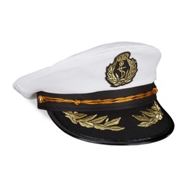 Relaxdays 2 x Captain's Hat, Men & Women, One Size, Headpiece Fancy Dress & Carnival, Officer Hat, White/Black