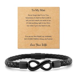 To My Man Infinity Bracelet Infinity Leather Bracelet for Men Husband Gifts from Wife Valentines Day Gifts for Husband Boyfriend