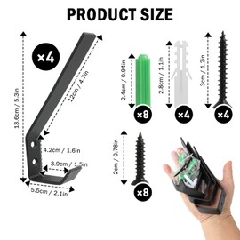 Batheidon Set of 4 hooks for acoustic panels, coat hooks, high-quality metal, screw mounting, ideal for wall panel, slim design, double hanging option, easy installation, 20 mm