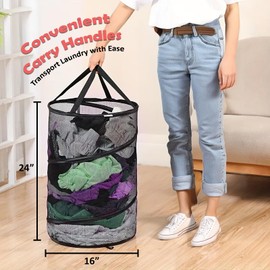 Pop Up Hamper for Laundry Mesh Collapsible Laundry Basket | Large Clothes Hamper - Black 16"L x 16"W x 24"H