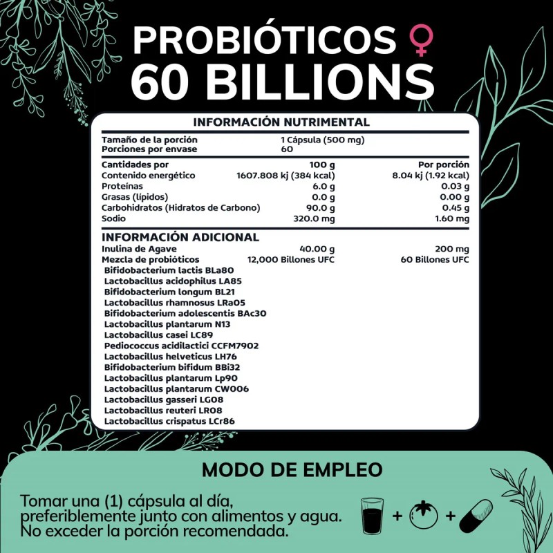 Probioticos Mujer 60b Prebiticos (prebiotic) Femeninos - Fibra - 15