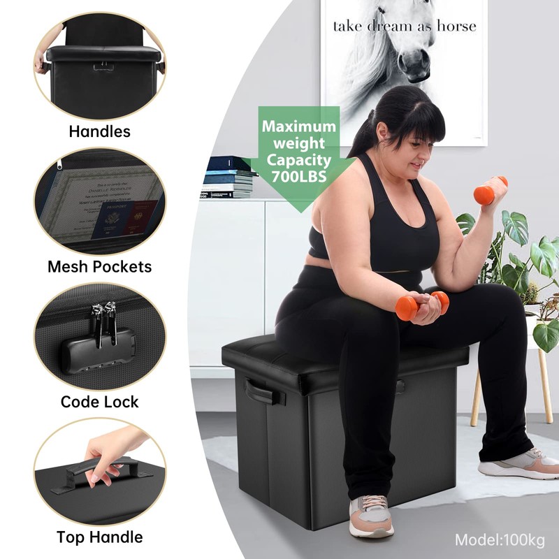 DocSafe Storage Ottoman with Lock,Fireproof Folding Ottoman Foot Rest Stool