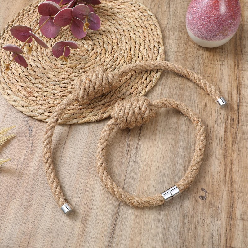 Wanmu 2 Pcs Mini Magnetic Curtain Tiebacks, Boho Jute Curtain