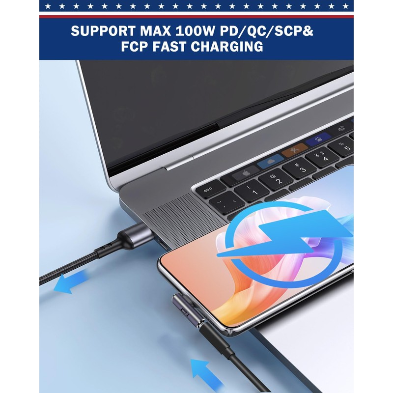ShineeKee 90 Degree Right Angle USB C Adapter 40Gbps Data
