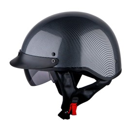1Storm Motorcycle Half Face Helmet Mopeds Scooter Pilot with Retractable Inner Smoked Visor & Size Adjustor, Fiber Black