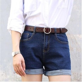 KMJI Women's Ladies Genuine Leather Waist Belt Round Buckle for Jeans Pants Casual Office Work Wear (Coffee Brown, S - 100cm: 26" - 32")