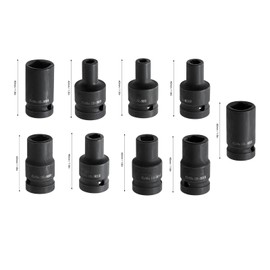 Universal Tap Socket Set 9 Pieces 1/2" Square Drive with M6-M24 Sizes, Slim Design Cr-Molybdenum Steel for Electric, Pneumatic or