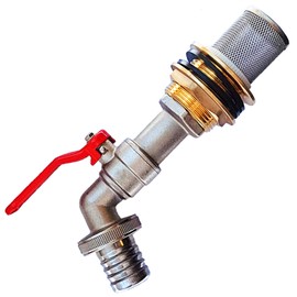Rain barrel screw fitting with tap barrel screw brass with stainless steel filter with fitting for outlet tap incl. Seals.