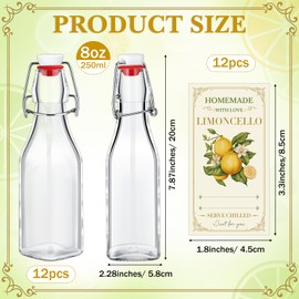 Havawish 12 Sets Limoncello Swing Top Glass Bottles for Homemade 8 oz Flip Clear Top Lemoncello Bottles with Labels Stoppers for Home Brewing Gifts Wedding Baby Shower Party Favors(Square)