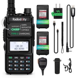 Radioddity 1 Pack GM-30 GMRS Handheld Radio, Long Range Two Way Radio, NOAA Channels, Display SYNC. Ideal for Off-Road Overlanding, w/ 2 Batteries, Speaker Mic and Programming Cable (Chirp Compatible)