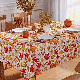 Fall Tablecloth 60'' x 84'' Rectangle, Fall Decorations for Home Waterproof Leaves Table Cloths Seasonal Thanksgiving Decor Scallop Edge Cover Dining Table Decorations