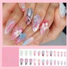 24Pcs Pink Blue Press on Nails Medium Almond Fake Nails
