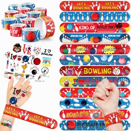 48 PCS Bowling Party Favors 24PCS Tattoos Stickers 24PCS Slap Bracelets Wristbands Perfect for Bowling Sport Themed Birthday Baby Showers or Classroom Rewards Ideal Decor and Gifts for Girls and Boys