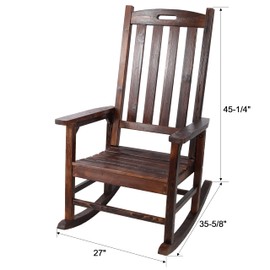 Oversized Wooden Rocking Chair for Porch & Patio 330lbs Capacity Wood Rocker with Wide Seat High Backrest & Armrests Outdoor Indoor Chair for Garden, Balcony, Living Room, Brown