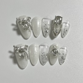 3+1 Clean Shimmer Handmade Nail Tips - Midi Long Oval / 3+1 깨끗쉬머 수제네일팁 - 미디 롱 오발