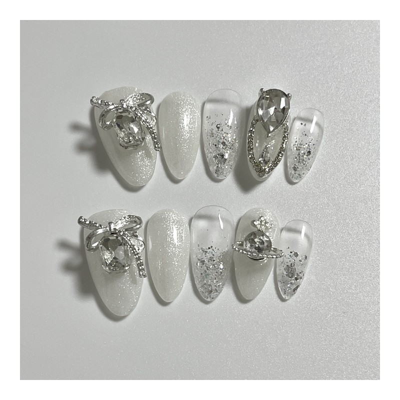 3+1 Clean Shimmer Handmade Nail Tips - Midi Long Oval