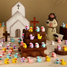 Suzile 100 Pcs Mini Jesus Resin Ducks Little Figures Bulk Jesus Loves You Christian Mini Duck Figures Religious Duckies Religious Party Favors for Church Hide Sunday Reward Gifts