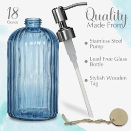 JASAI 18Oz Navy Blue Glass Soap Dispenser for Kitchen & Bathroom, Refillable Kitchen Soap Dispenser with Vertical Stripe, Bathroom Soap Dispenser for Dispense Hand soap& Dish Soap.