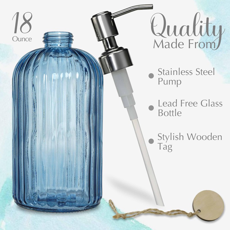 JASAI 18Oz Navy Blue Glass Soap Dispenser for Kitchen &