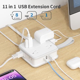 NTONPOWER NTONPOWER Extension Cord with 3 USB Ports, 8 Widely Spaced Outlets Flat Extension Cord 6 Feet, Small Wall Mount Power Strip, Extension Cord with Multiple Outlets for Home Dresser Office Dorm Travel