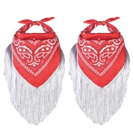 PLATEYTR 2 Piece Magician Cowboy Paisley Scarf Vintage Scarf Costume Accessory Dress Up Party Costume Dress Up Scarf (Red)