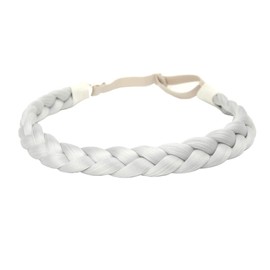 DIGUAN Synthetic Hair Braided Headband Classic Chunky Wide Plaited Braids Elastic Stretch Hairpiece Women Girl Beauty accessory, 55g aHairBeauty (#Light Gray)