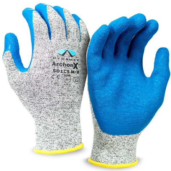 Pyramex GL501C5 Series Latex Safety Gloves With HPPE And Crinkle