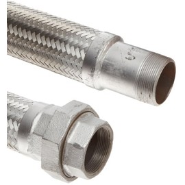 Hose Master Annuflex Stainless Steel 321 Flexible Hose Assembly, 3/4" Carbon Steel NPT Male x 150 psi Malleable Iron Female NPT Union Connection, 300 PSI Maximum Pressure, 18" Length, 3/4" ID