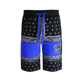 SCREENSHOT Hip Hop - Pantalones cortos de forro polar urbano de ajuste clásico para hombre, pantalones cortos de moda urbana con cordón, Sp1125-black/Royal, Large
