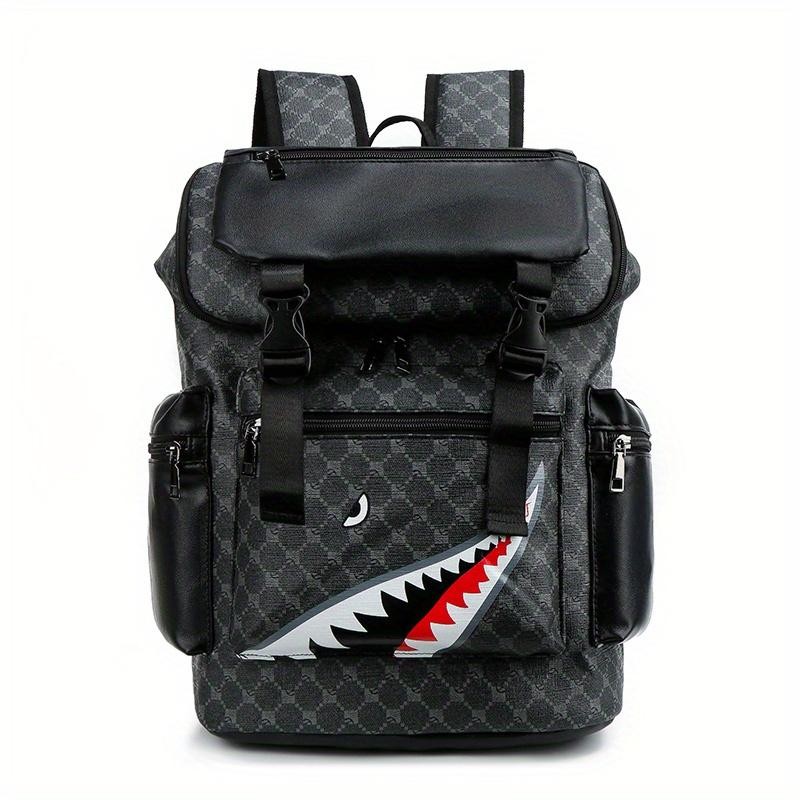 Shark Mouth Backpack PU Leather Laptop Backpack Multi-Functional Large Capacity