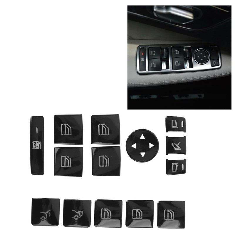 14Pcs Window Lift Button Trim Glossy Black Power Window Switch