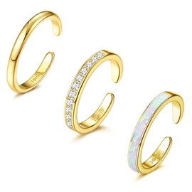 Diamday 3PCS 14K Gold Filled Toe Rings for Women Adjustable Open Toe Ring Set Finger Ring Joint Ring Cute Opal CZ Daisy Flower Simple Toe Rings Tail Band Rings Beach Summer Foot Jewelry Silver Gold A