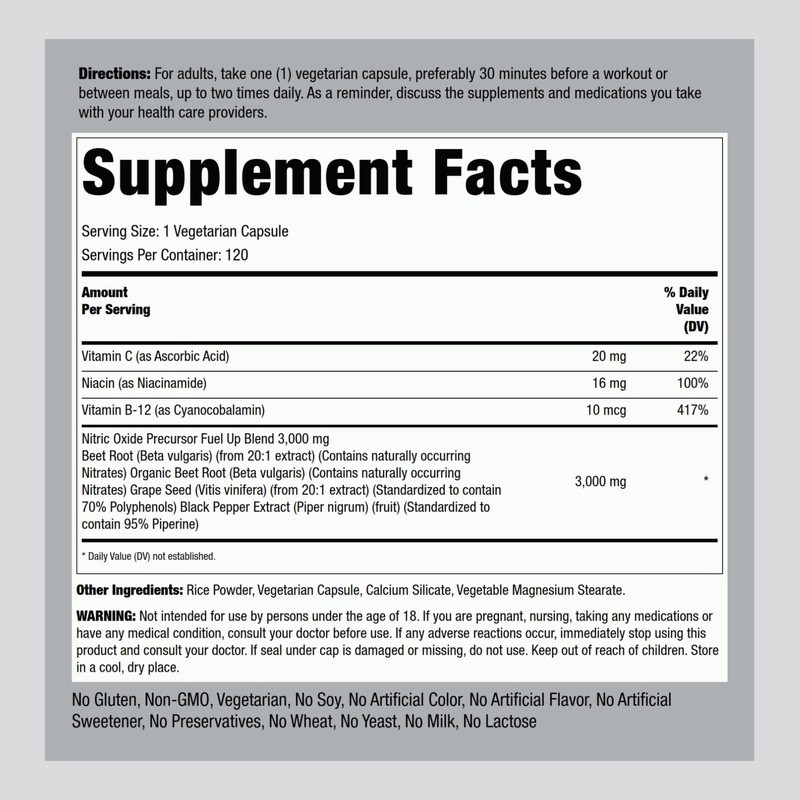 Fitness Labs Nitric Oxide Beet Root Capsules | with Nitrates