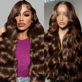 Lukymart 26 Inch Chocolate Brown Lace Front Wigs Human Hair Pre Plucked 13x4 HD Body Wave Lace Front Wig 180% Density Colored Frontal Glueless Brown Human Hair Wig for Women