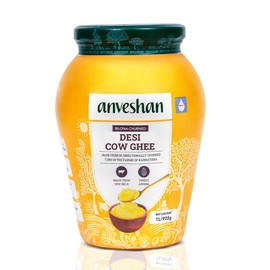 Anveshan A2 Desi Cow Ghee Clarified Butter | Pasture Raised Grass-Fed Cows & Bilona Made | Pure & Natural Clarified Butter | High Aroma | 33.8 fl oz (1000mL) | Premium Desi Ghee for Cooking & Health