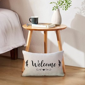 ULOVE LOVE YOURSELF 2Pack Welcome to Our Happy Place Decorative Pillowcases Home Quotes Lumber Cushion Covers 12 x 20 Inch Rustic Family Words Farmhouse Decor for Sofa/Couch/Porch