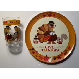 Unbranded Kids Thanksgiving Turkey 2 Pc DISH DINING SET Melamine Plate & Cup "GIVE THANKS"