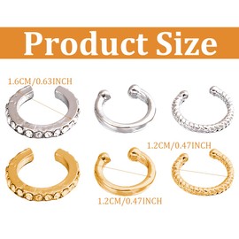 Hoop Earrings Set, 2 Sets of 6 Ear Cuffs, Helix Cartilage Clip, Ear Cuff Set Women, Cubic Zirconia Twist Heart Piercing Earrings, for Women Girls, Multicoloured, Gold, Silver